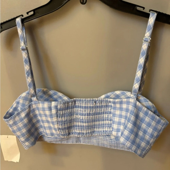 Favorite Daughter Ex Boyfriend Bra Top Gingham Blue Size Large - Picture 4 of 4